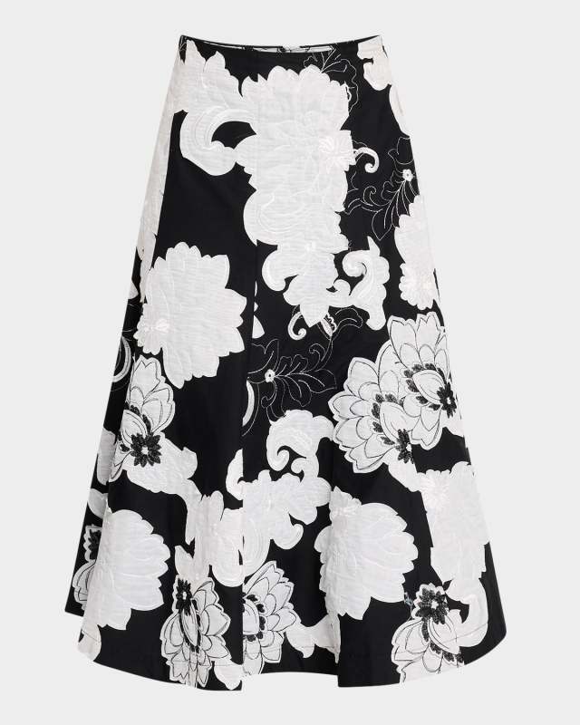 Cressida Embroidered Floral Applique Midi Skirt